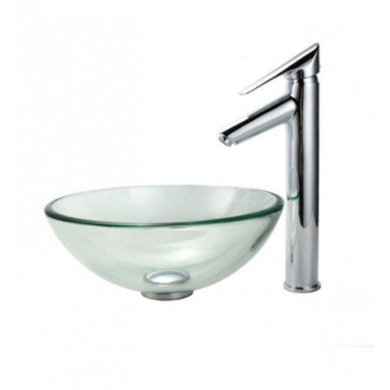 Kraus GV-101-19MM Clear 17" Thick Glass Round Single Bowl Vessel Bathroom Sink