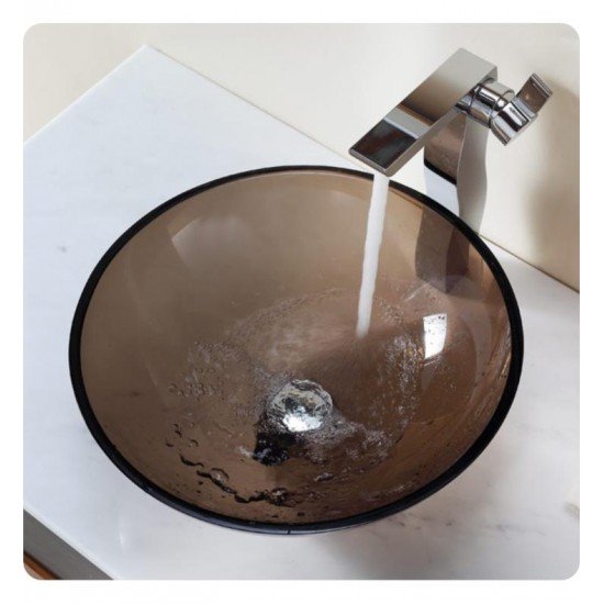 Kraus GV-103-14 Clear Brown 14" Glass Round Single Bowl Vessel Bathroom Sink