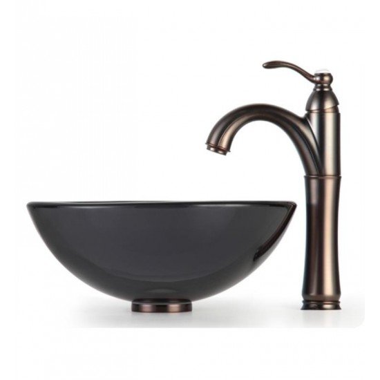 Kraus GV-104 Clear Black 17" Glass Round Single Bowl Vessel Bathroom Sink in Black