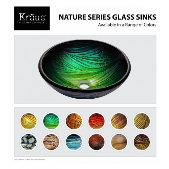 Kraus GV-391-19MM Nature 17" Single Bowl Nei Tempered Glass Vessel Bathroom Sink in Green