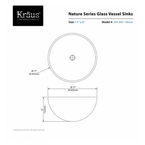 Kraus GV-391-19MM Nature 17" Single Bowl Nei Tempered Glass Vessel Bathroom Sink in Green