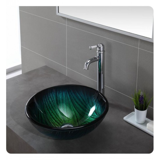 Kraus GV-391-19MM Nature 17" Single Bowl Nei Tempered Glass Vessel Bathroom Sink in Green