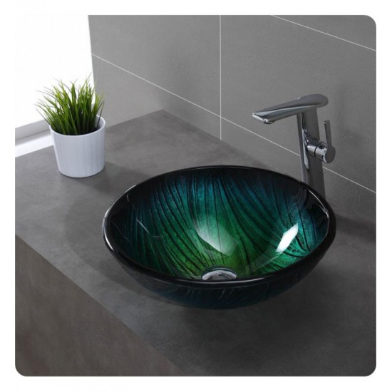 Kraus GV-391-19MM Nature 17" Single Bowl Nei Tempered Glass Vessel Bathroom Sink in Green