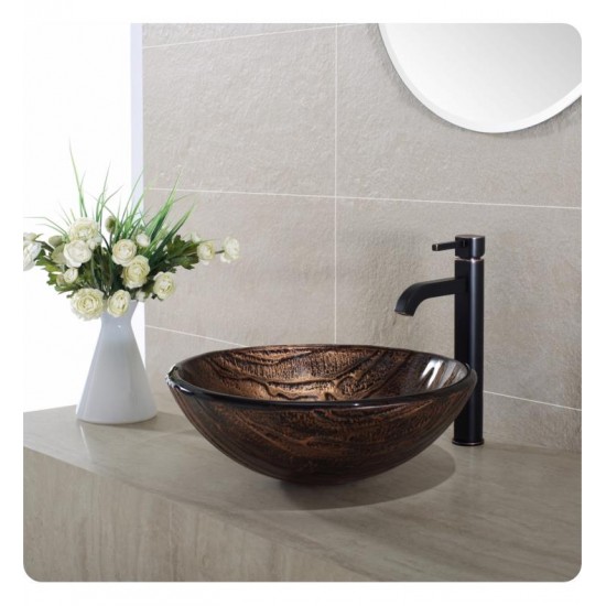 Kraus GV-398-19MM Nature 17" Single Bowl Gaia Tempered Glass Vessel Bathroom Sink in Copper Brown