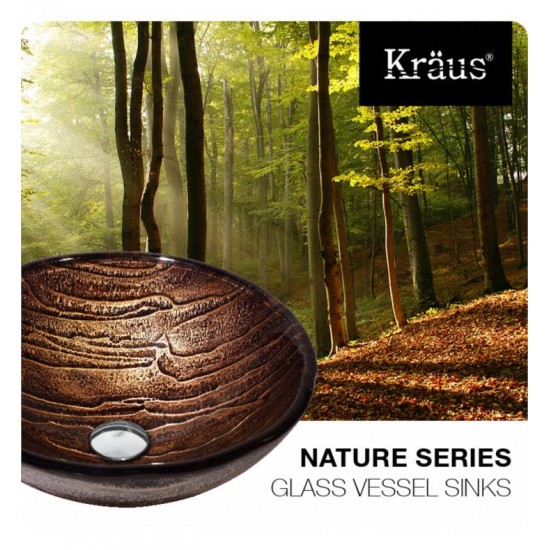 Kraus GV-398-19MM Nature 17" Single Bowl Gaia Tempered Glass Vessel Bathroom Sink in Copper Brown