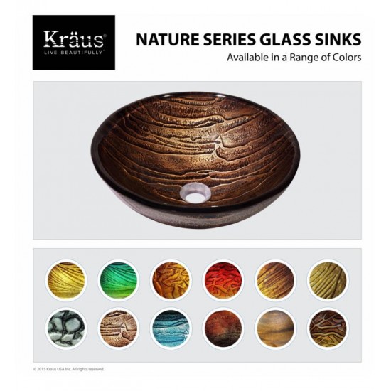 Kraus GV-398-19MM Nature 17" Single Bowl Gaia Tempered Glass Vessel Bathroom Sink in Copper Brown