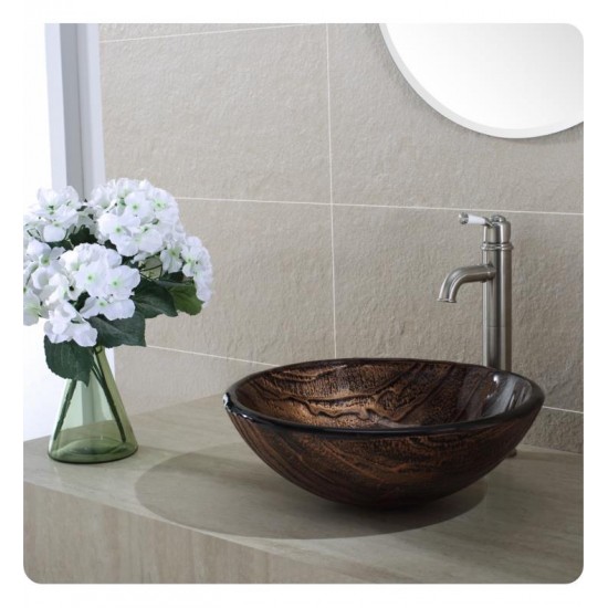 Kraus GV-398-19MM Nature 17" Single Bowl Gaia Tempered Glass Vessel Bathroom Sink in Copper Brown