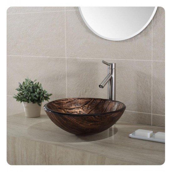 Kraus GV-398-19MM Nature 17" Single Bowl Gaia Tempered Glass Vessel Bathroom Sink in Copper Brown