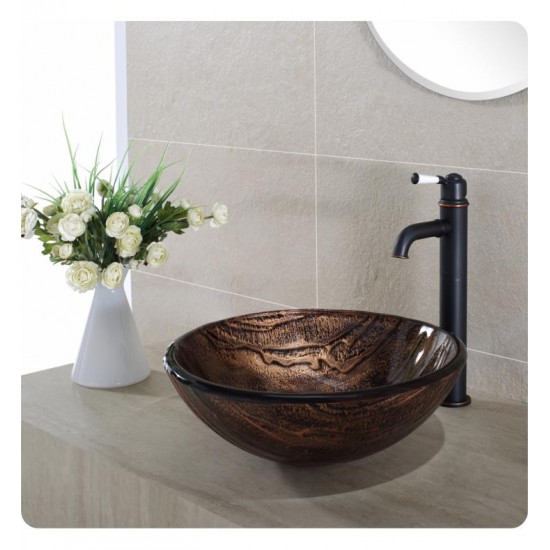 Kraus GV-398-19MM Nature 17" Single Bowl Gaia Tempered Glass Vessel Bathroom Sink in Copper Brown