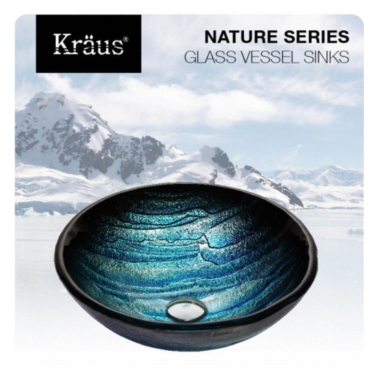 Kraus GV-399-19MM Nature 17" Single Bowl Ladon Tempered Glass Vessel Bathroom Sink in Blue