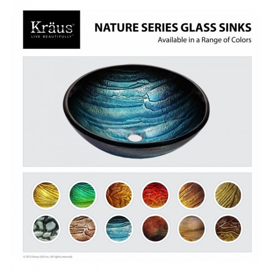 Kraus GV-399-19MM Nature 17" Single Bowl Ladon Tempered Glass Vessel Bathroom Sink in Blue