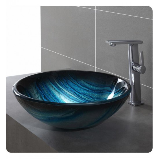 Kraus GV-399-19MM Nature 17" Single Bowl Ladon Tempered Glass Vessel Bathroom Sink in Blue