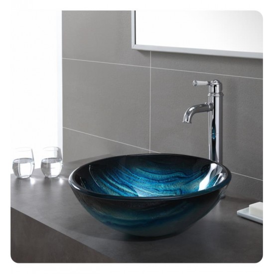 Kraus GV-399-19MM Nature 17" Single Bowl Ladon Tempered Glass Vessel Bathroom Sink in Blue