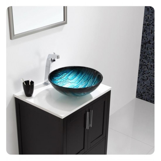 Kraus GV-399-19MM Nature 17" Single Bowl Ladon Tempered Glass Vessel Bathroom Sink in Blue