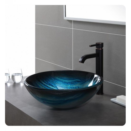 Kraus GV-399-19MM Nature 17" Single Bowl Ladon Tempered Glass Vessel Bathroom Sink in Blue