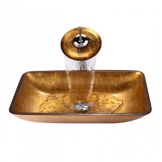 Kraus GVR-210-RE Golden Pearl 21 7/8" Glass Rectangular Single Bowl Vessel Bathroom Sink in Gold