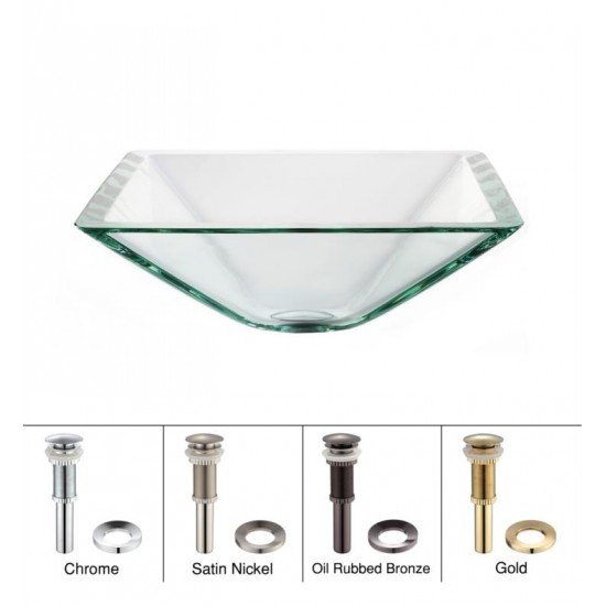 Kraus GVS-901-19MM Clear 16 1/2" Aquamarine Glass Square Single Bowl Vessel Bathroom Sink