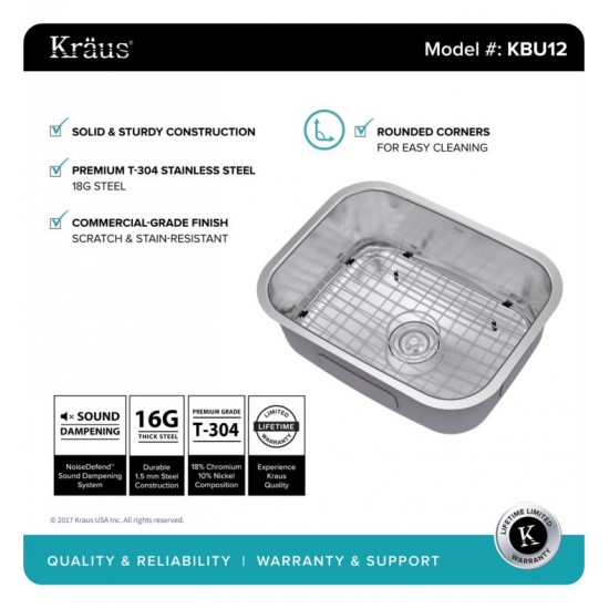 Kraus KBU12 23" Single Bowl Undermount Stainless Steel Rectangular Kitchen Sink