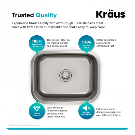 Kraus KBU12 23" Single Bowl Undermount Stainless Steel Rectangular Kitchen Sink