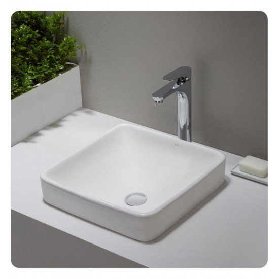 Kraus KCR-281 Elavo 16 1/4" White Ceramic Square Semi-Recessed Bathroom Sink with Overflow