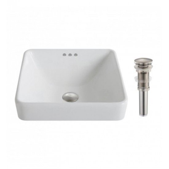 Kraus KCR-281 Elavo 16 1/4" White Ceramic Square Semi-Recessed Bathroom Sink with Overflow