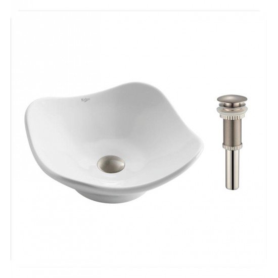 Kraus KCV-135 White Ceramic 15 1/2" Round Tulip Single Bowl Vessel Bathroom Sink