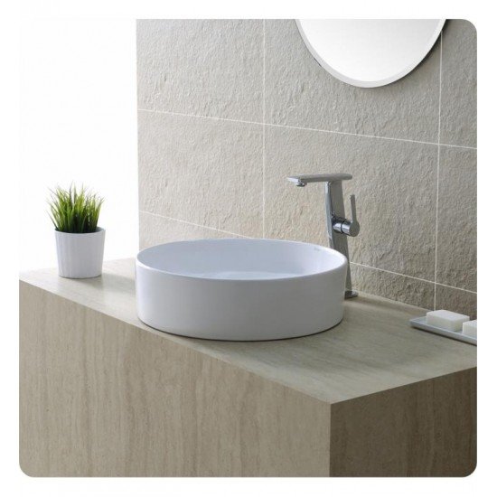 Kraus KCV-140 White Ceramic 17 3/4" Round Single Bowl Vessel Bathroom Sink