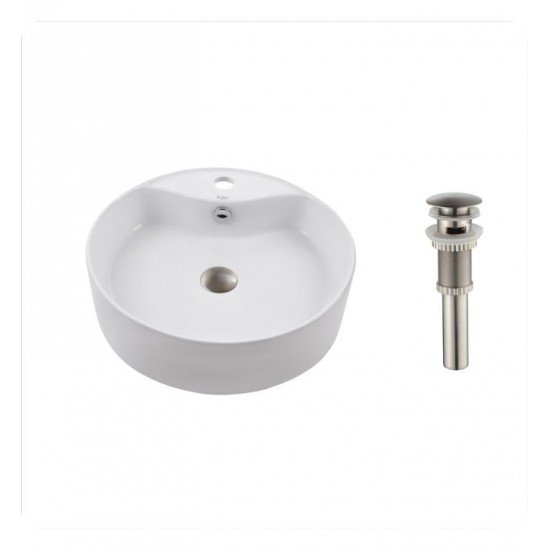 Kraus KCV-142 White Ceramic 18 1/4" Round Single Bowl Vessel Bathroom Sink
