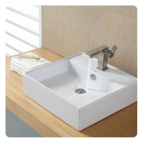 Kraus KCV-150 White Ceramic 18 1/2" Square Single Bowl Vessel Bathroom Sink