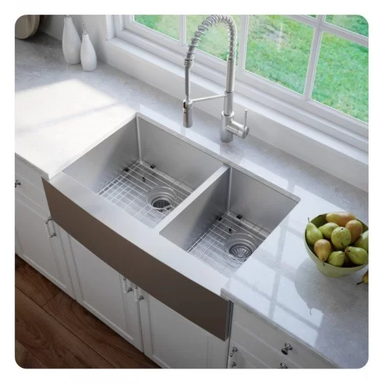Kraus Khf203 33 32 7 8 Double Bowl, Stainless Steel Double Bowl Farmhouse Sink