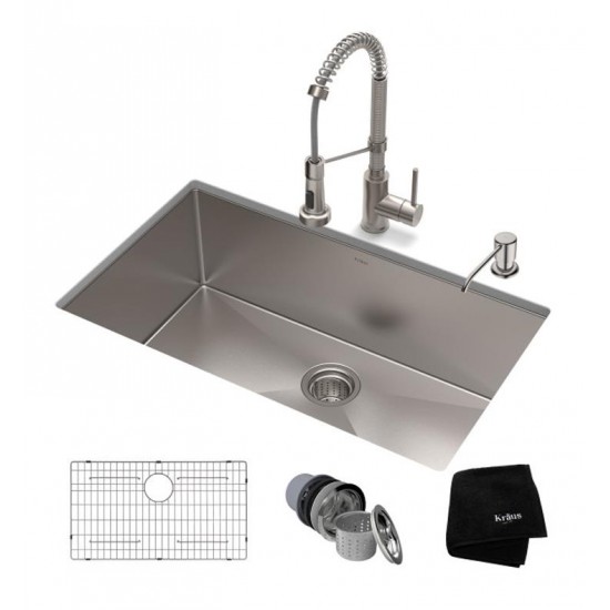 Kraus KHU100-32-1610-53 Standart Pro 32" Single Bowl Undermount Stainless Steel Kitchen Sink with Pull-Down Kitchen Faucet and Soap Dispenser