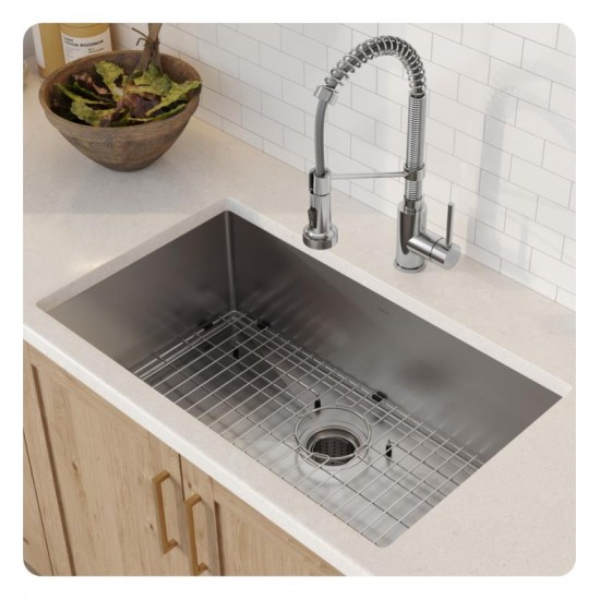 Kraus KHU100-32-1610-53 Standart Pro 32" Single Bowl Undermount Stainless Steel Kitchen Sink with Pull-Down Kitchen Faucet and Soap Dispenser