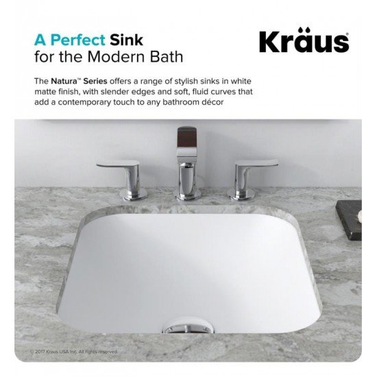 Kraus KSU-7MW Natura 14 5/8" Solid Surface Stone Nano Coating Undermount Square Bathroom Sink in Matte White