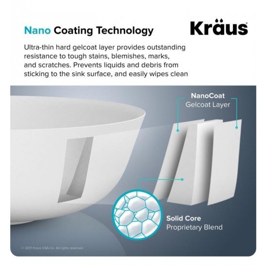 Kraus KSV-3MW Natura 19 5/8" Solid Surface Stone Nano Coating Vessel Rectangle Bathroom Sink in Matte White