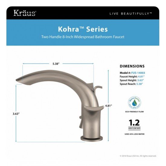 Kraus FUS-14003BN Kohra 4 7/8" Double Handle Widespread Bathroom Sink Faucet with Lift Rod Drain