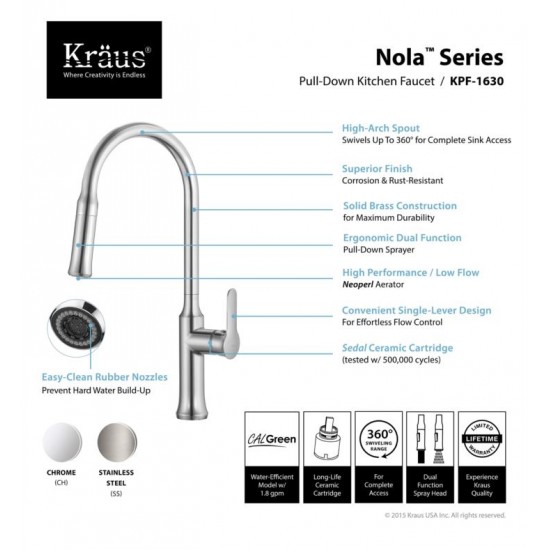 Kraus KBU14-1630-42 31 1/2" Single Bowl Undermount Stainless Steel Kitchen Sink with Nola Pull-Down Faucet and Soap Dispenser