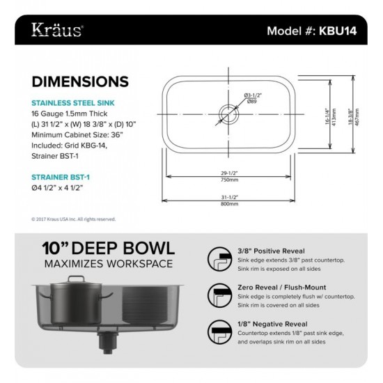 Kraus KBU14-1630-42 31 1/2" Single Bowl Undermount Stainless Steel Kitchen Sink with Nola Pull-Down Faucet and Soap Dispenser