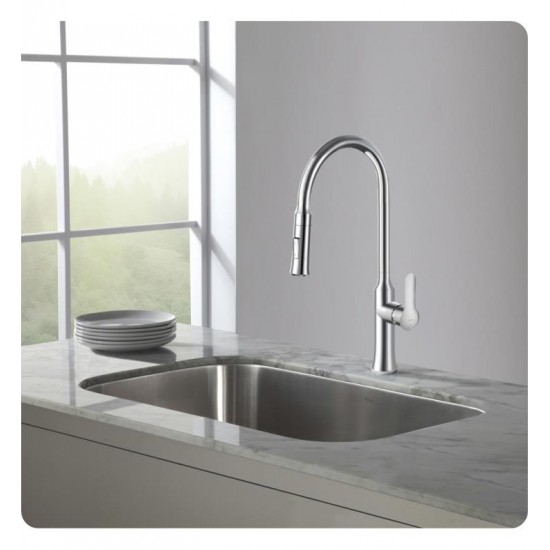 Kraus KBU14-1630-42 31 1/2" Single Bowl Undermount Stainless Steel Kitchen Sink with Nola Pull-Down Faucet and Soap Dispenser