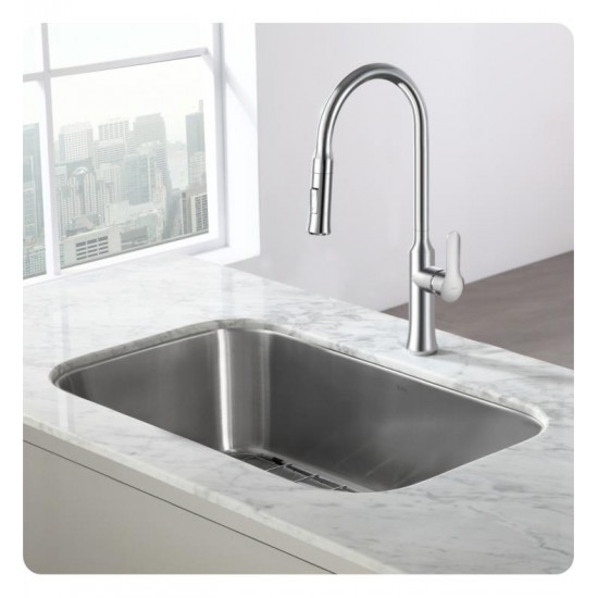 Kraus KBU14-1630-42 31 1/2" Single Bowl Undermount Stainless Steel Kitchen Sink with Nola Pull-Down Faucet and Soap Dispenser