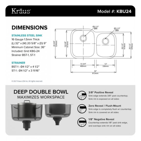 Kraus KBU24-1630-42 32" Double Bowl Undermount Stainless Steel Kitchen Sink with Nola Pull Down Kitchen Faucet and Soap Dispenser