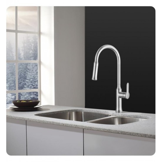 Kraus KBU24-1630-42 32" Double Bowl Undermount Stainless Steel Kitchen Sink with Nola Pull Down Kitchen Faucet and Soap Dispenser