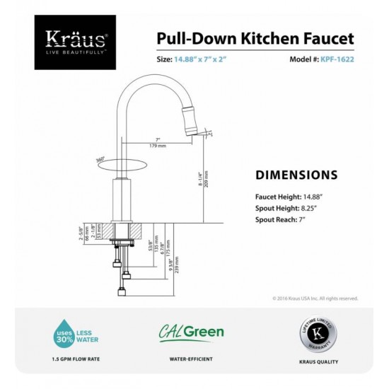 Kraus KHU100-30-1630-42 30" Single Bowl Undermount Stainless Steel Kitchen Sink with Nola Pull Down Kitchen Faucet and Soap Dispenser