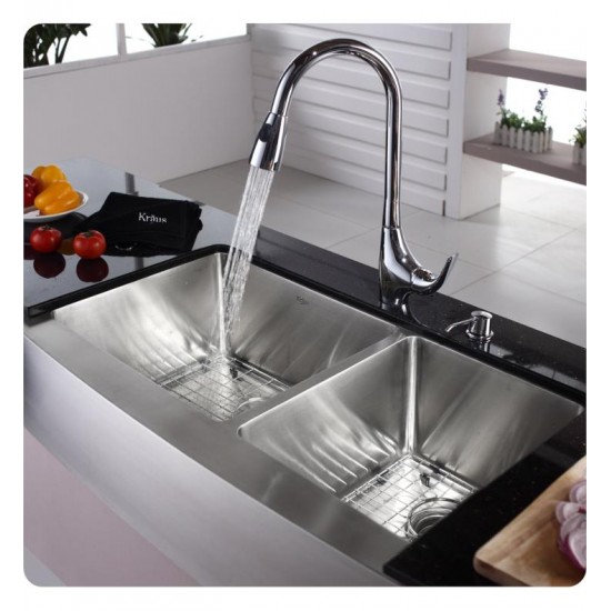 Kraus KHU100-30-1630-42 30" Single Bowl Undermount Stainless Steel Kitchen Sink with Nola Pull Down Kitchen Faucet and Soap Dispenser