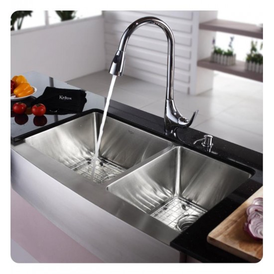 Kraus KHU100-30-1630-42 30" Single Bowl Undermount Stainless Steel Kitchen Sink with Nola Pull Down Kitchen Faucet and Soap Dispenser