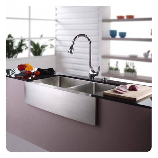 Kraus KHU100-30-1630-42 30" Single Bowl Undermount Stainless Steel Kitchen Sink with Nola Pull Down Kitchen Faucet and Soap Dispenser