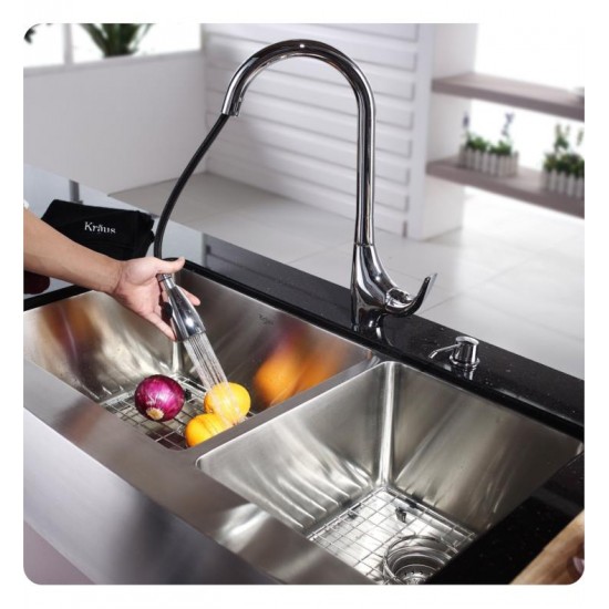 Kraus KHU100-30-1630-42 30" Single Bowl Undermount Stainless Steel Kitchen Sink with Nola Pull Down Kitchen Faucet and Soap Dispenser