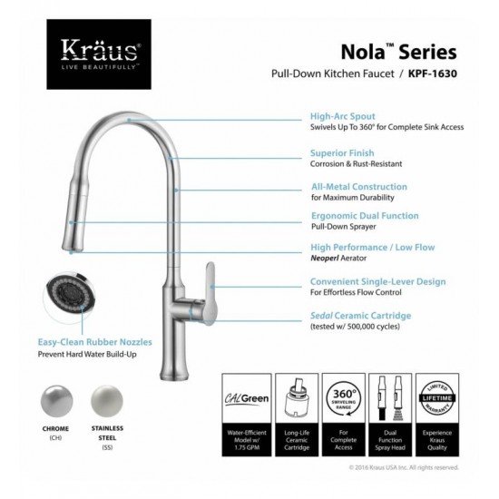 Kraus KHU100-30-1630-42 30" Single Bowl Undermount Stainless Steel Kitchen Sink with Nola Pull Down Kitchen Faucet and Soap Dispenser