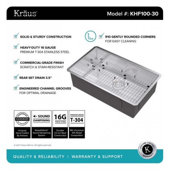 Kraus KHU100-30-KPF2230-KSD30 30" Single Bowl Undermount Stainless Steel Kitchen Sink with Kitchen Faucet and Soap Dispenser