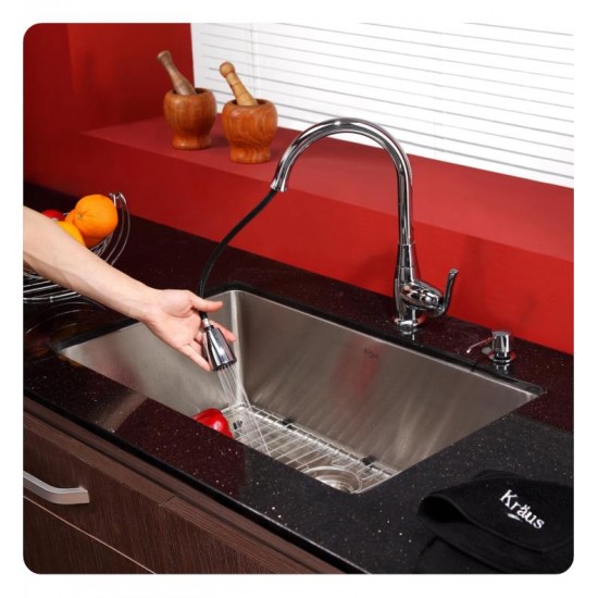 Kraus KHU100-30-KPF2230-KSD30 30" Single Bowl Undermount Stainless Steel Kitchen Sink with Kitchen Faucet and Soap Dispenser