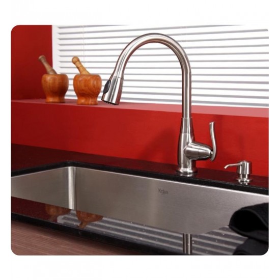 Kraus KHU100-30-KPF2230-KSD30 30" Single Bowl Undermount Stainless Steel Kitchen Sink with Kitchen Faucet and Soap Dispenser